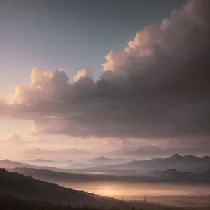 Dramatic Horizon: Mesmerizing Sunset over Mountainous Landscape