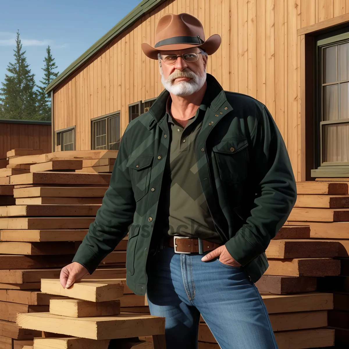 Picture of Skilled Carpenter at Work with Toolbox