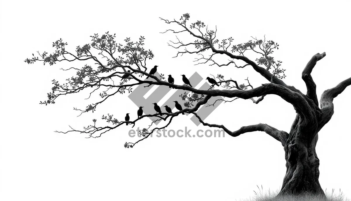 Picture of Silhouette of oak tree against sky, branch tracing.