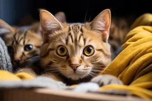 Fluffy gray tabby kitten with curious eyes