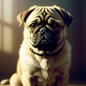 Cute Wrinkled Pug Puppy Sitting and Looking Adorable