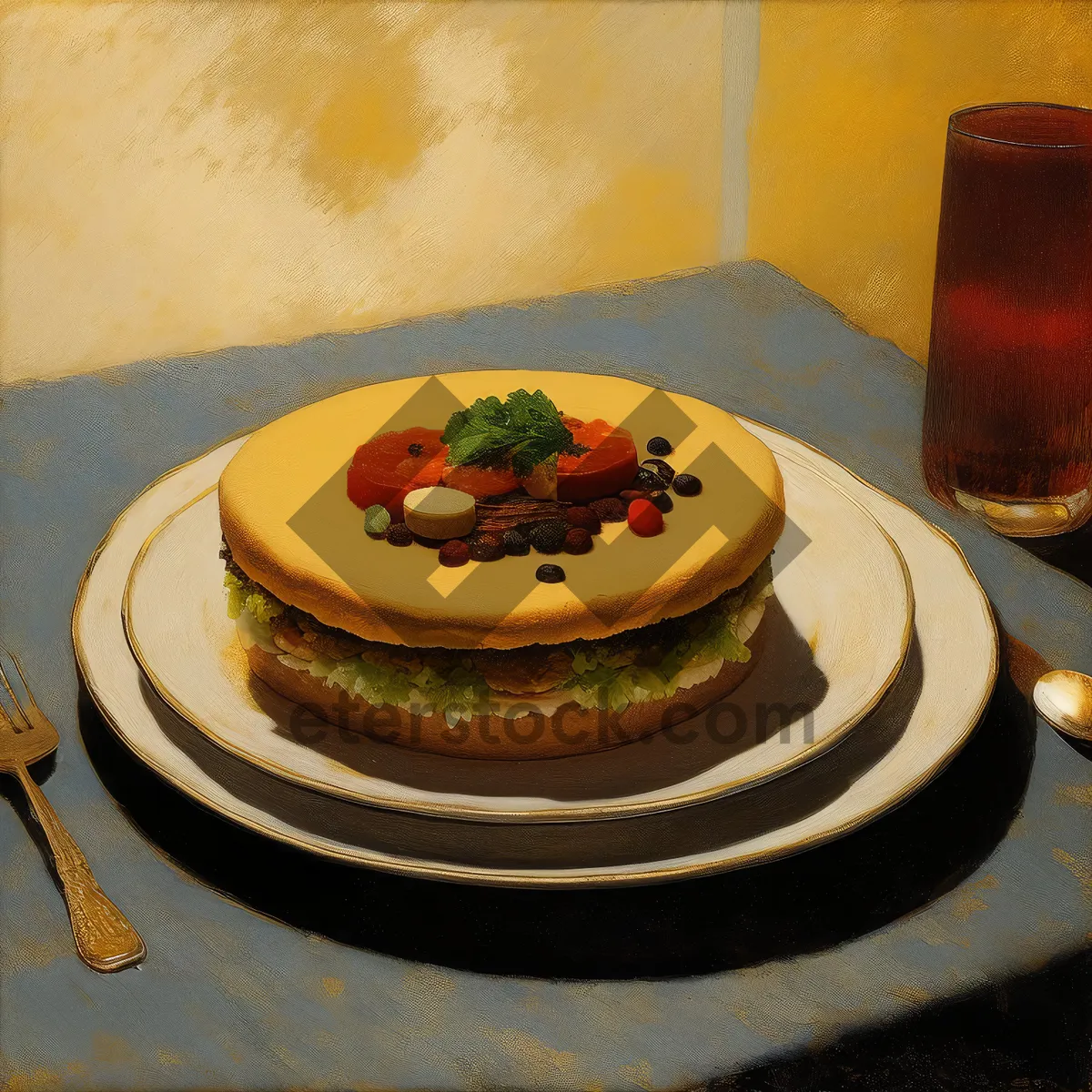 Picture of Healthy Gourmet Breakfast Plate with Cake and Bread