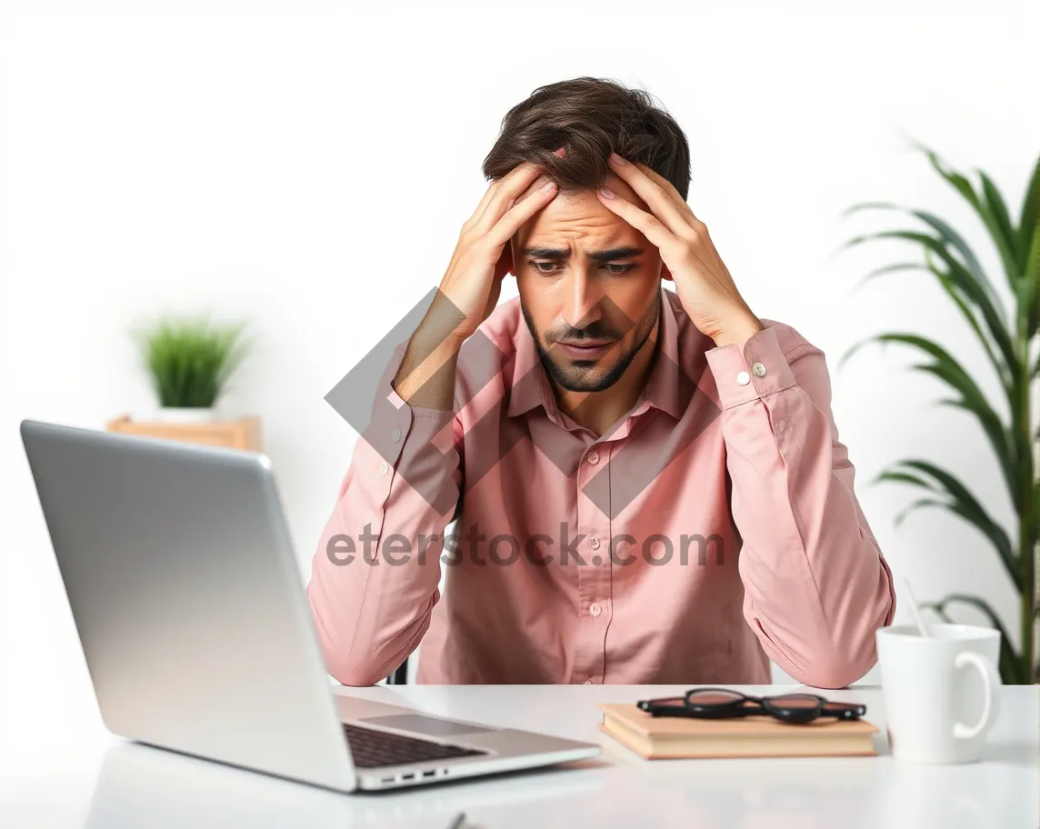 Picture of Smiling businesswoman working on laptop in office.