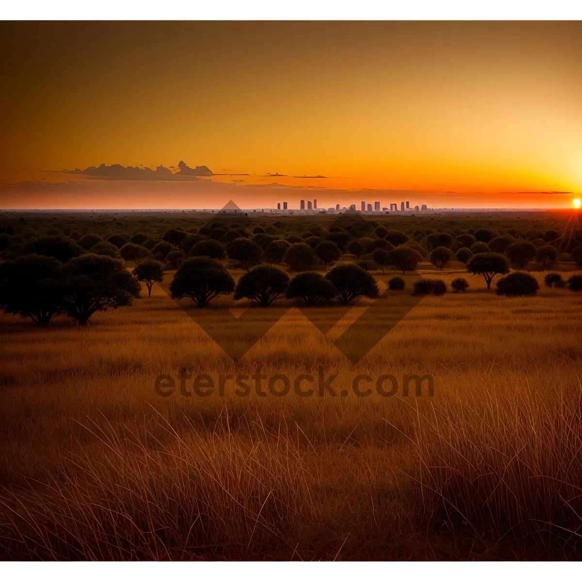 Picture of Vibrant Sunset Over Serene Coastal Landscape