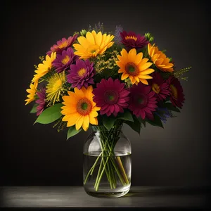 Bright Summer Sunflower Bouquet in Colorful Vase