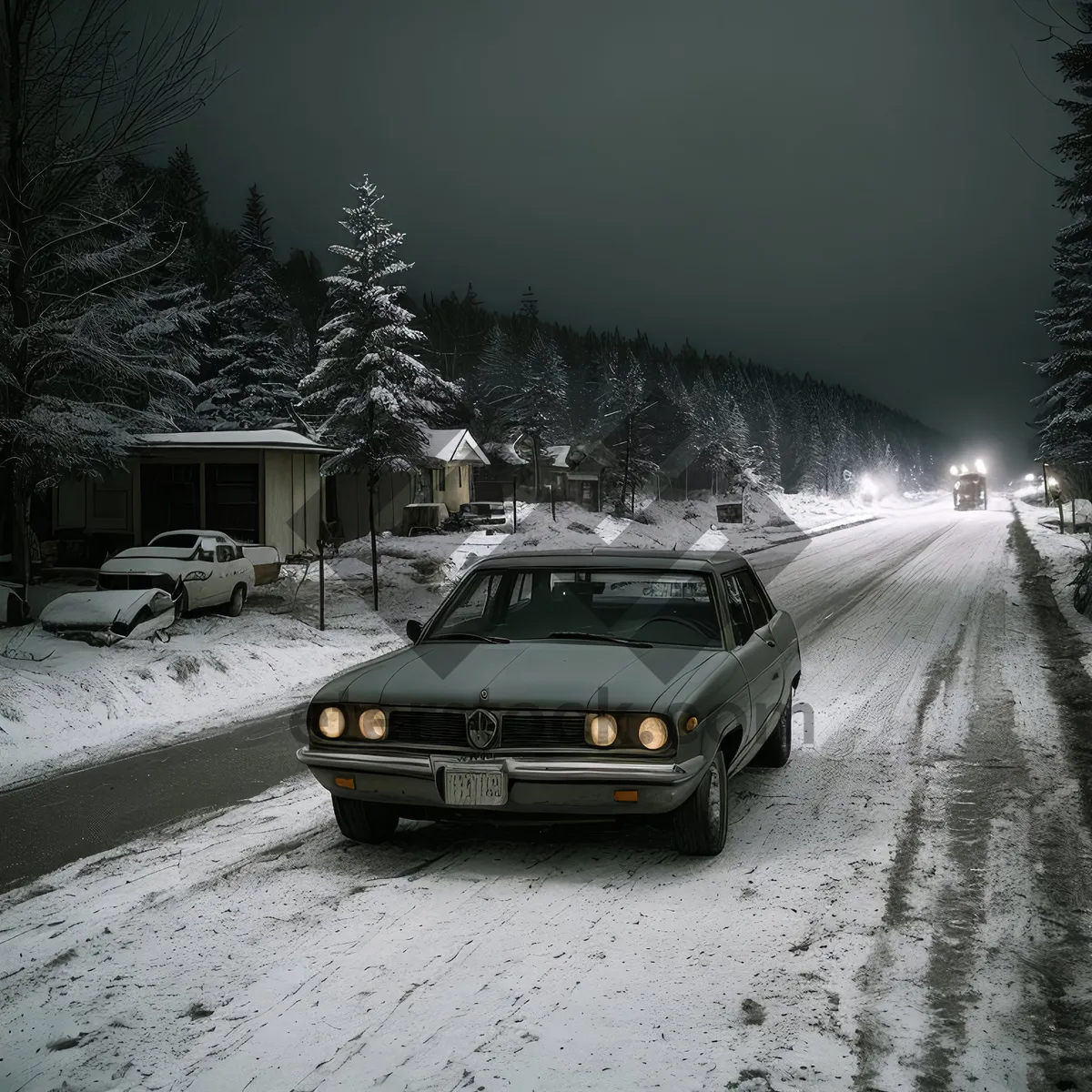 Picture of Winter Road Trip: Speeding Minivan on Snowy Highway