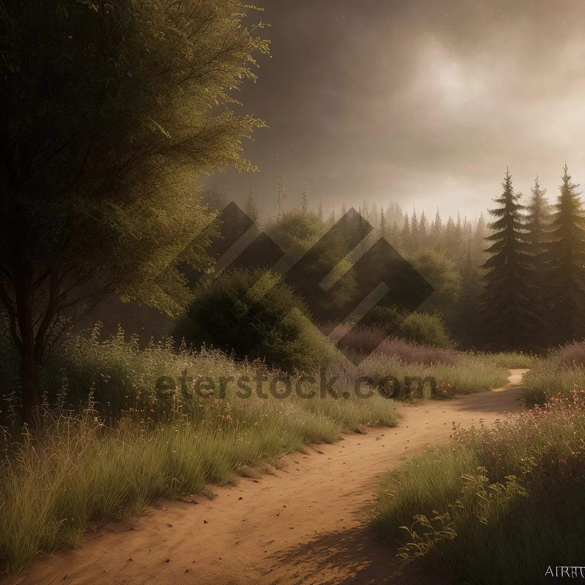 Picture of Sunset Sky with Tree in Rural Countryside