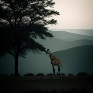 Serengeti Sunset: Majestic Giraffe Silhouette in the Wild