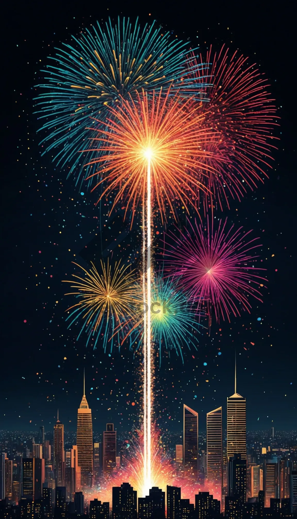 Picture of Bright Firework Display in the Night Sky