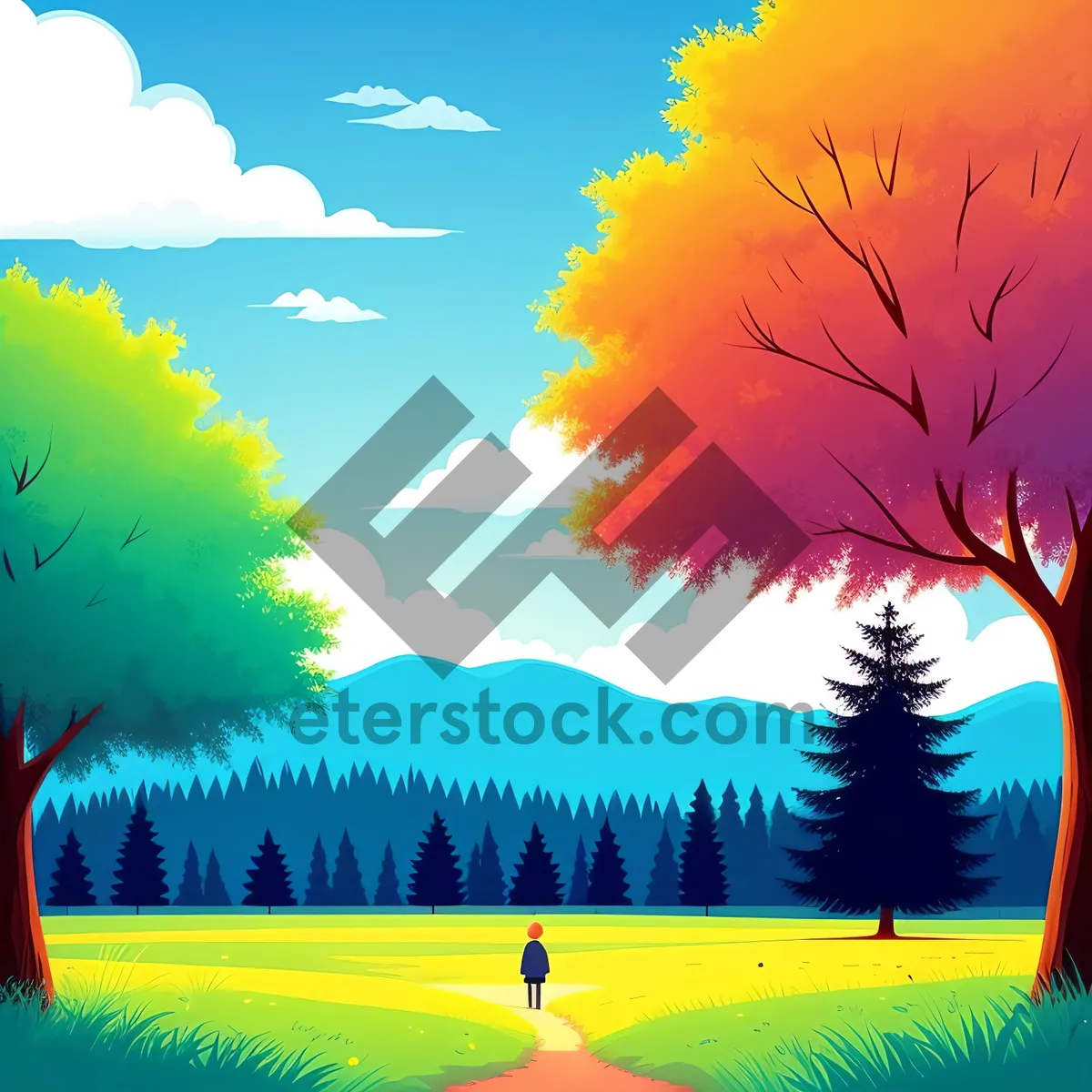 Picture of Golden Horizon: Serene Oak Landscape under Sunlit Sky