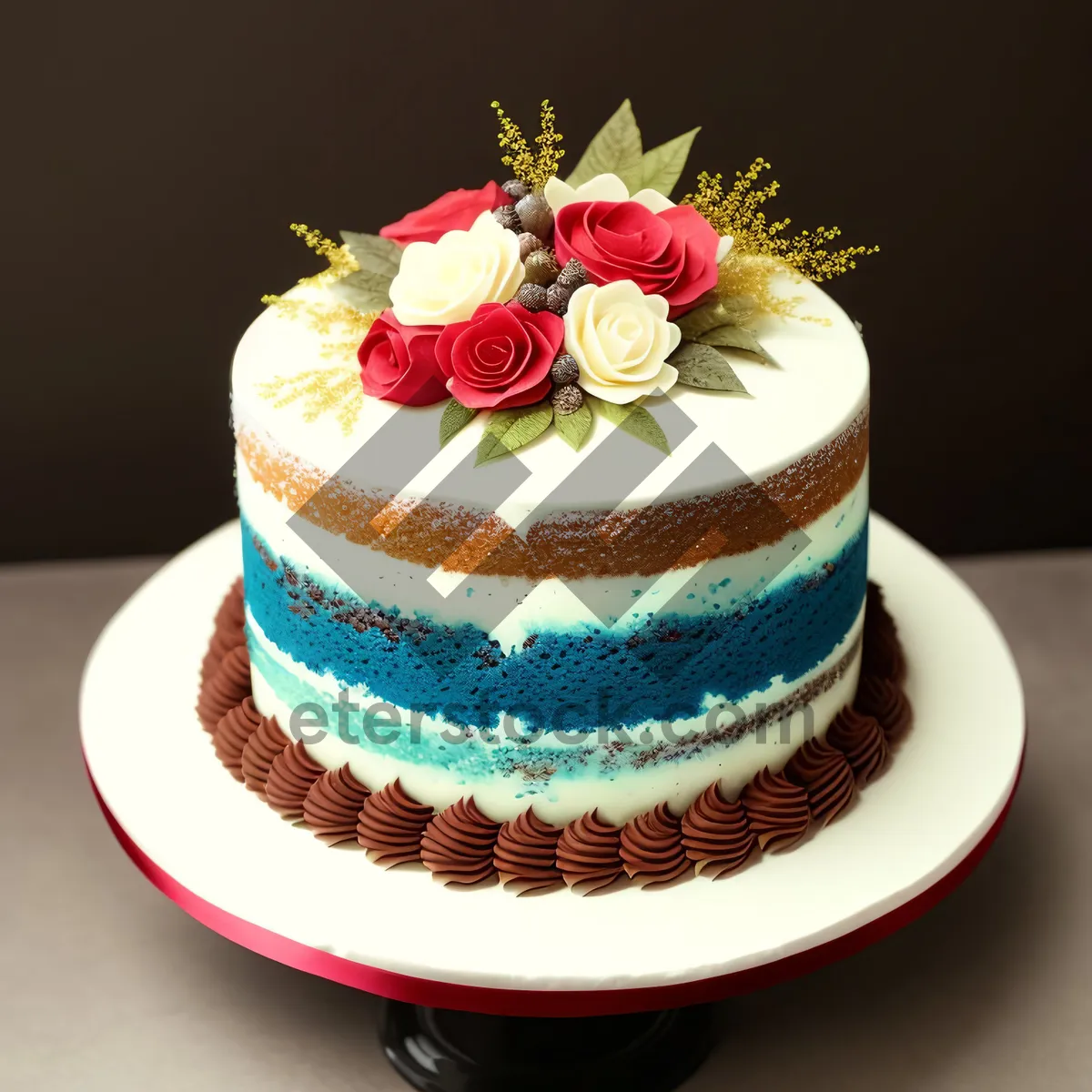 Picture of Strawberry Chocolate Cake with Frosting and Berries