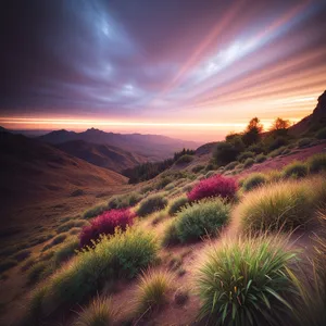 Colorful Desert Sunset over Highland Cactus