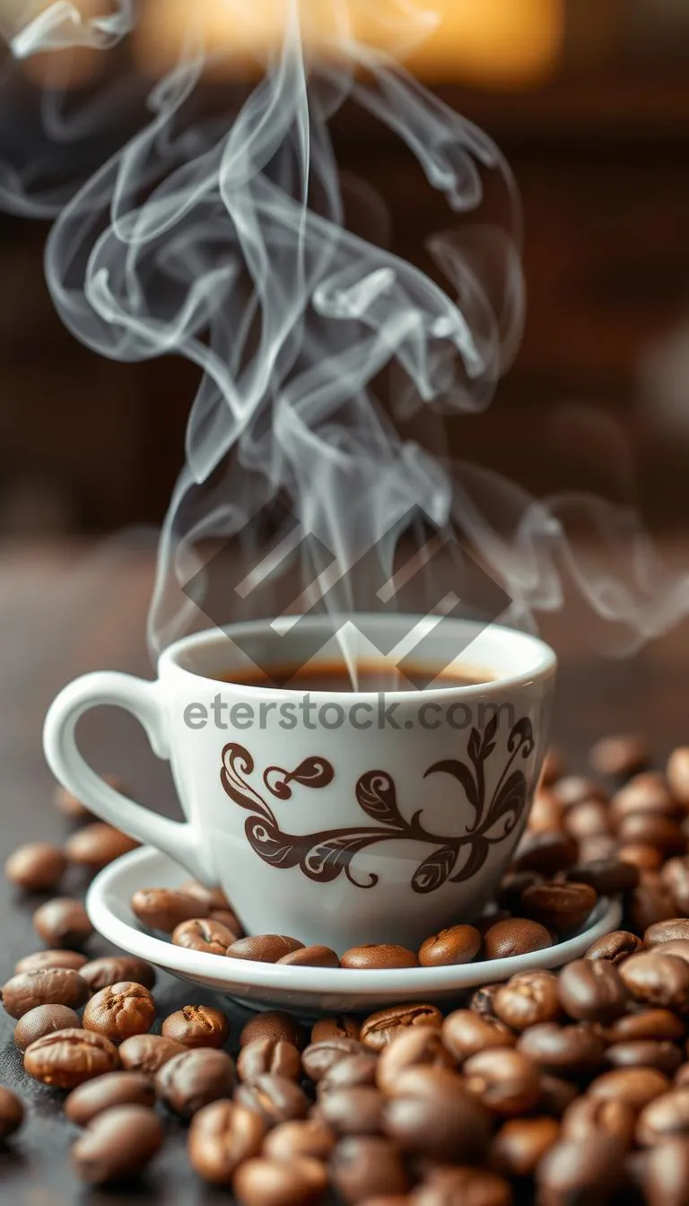 Picture of Dark Breakfast Plate with Hot Coffee and Spoon