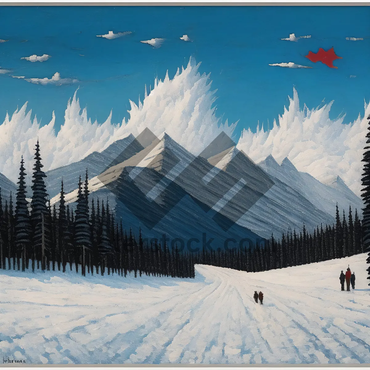 Picture of Winter landscape with snowy mountains and ski slope.