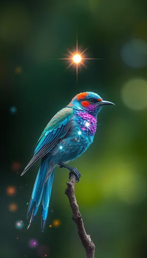 Colorful Parrot Perched on Branch with Feathers展開