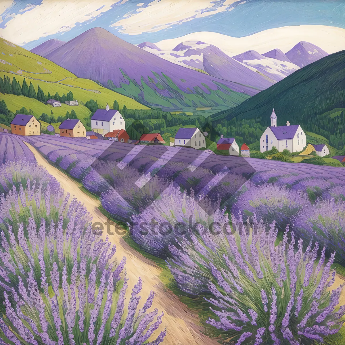 Picture of Vibrant Lavender Artichoke Field in Bloom