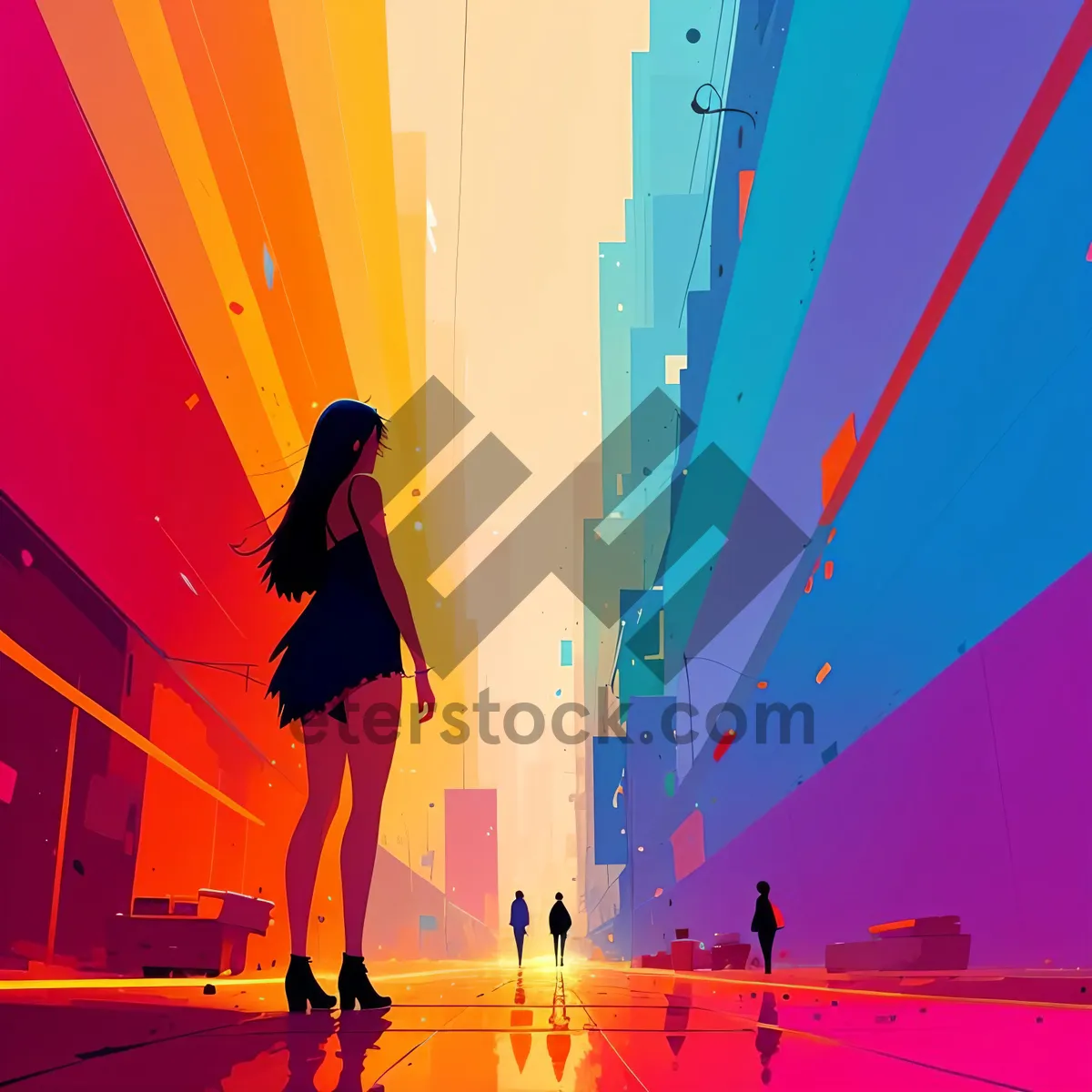 Picture of Bright Orange Athletic Silhouette on Vibrant Flag Stage Design