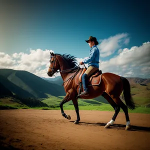Riding Cowboy with Majestic Stallion in Rural Meadows