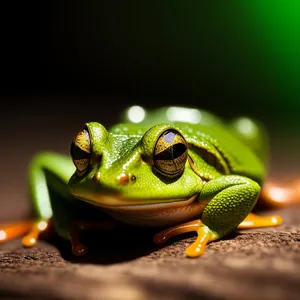 Orange-eyed Tree Frog Peeping Out from Tree