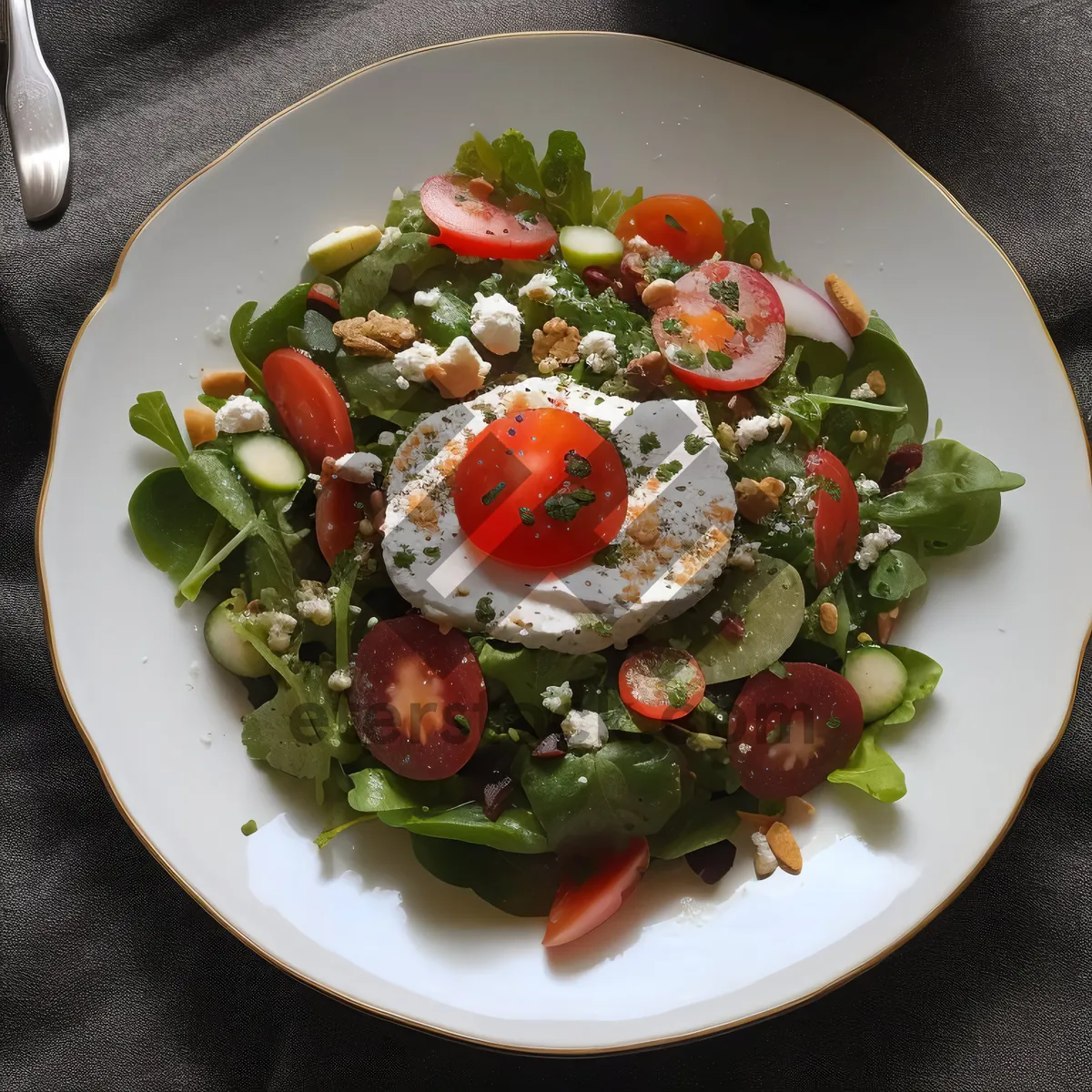 Picture of Fresh and Healthy Vegetable Salad with Cheese and Tomatoes