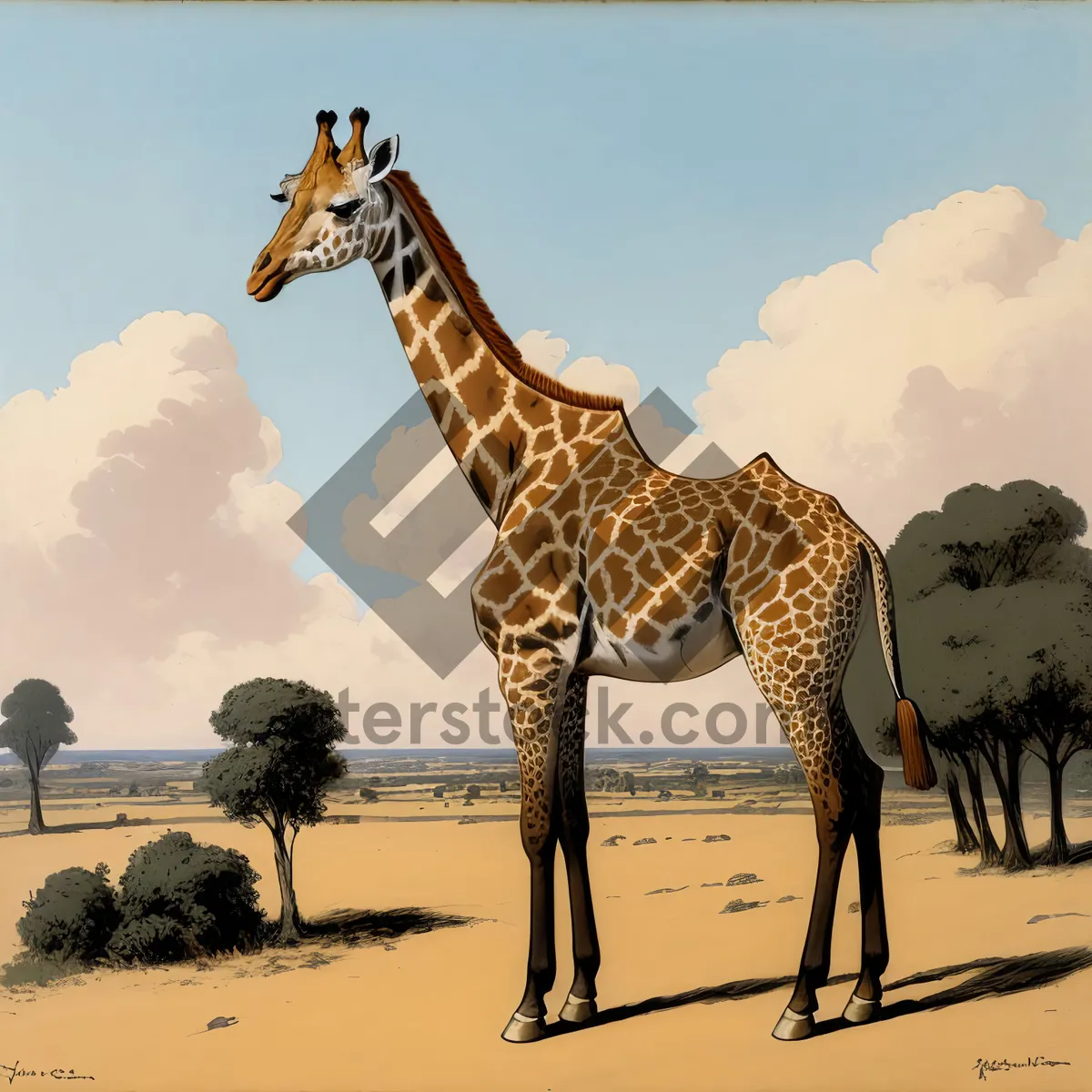 Picture of Graceful Giraffe Roaming in Wildlife Safari