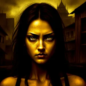 Stunning Brunette Model with Sensual Makeup and Dark Hair
