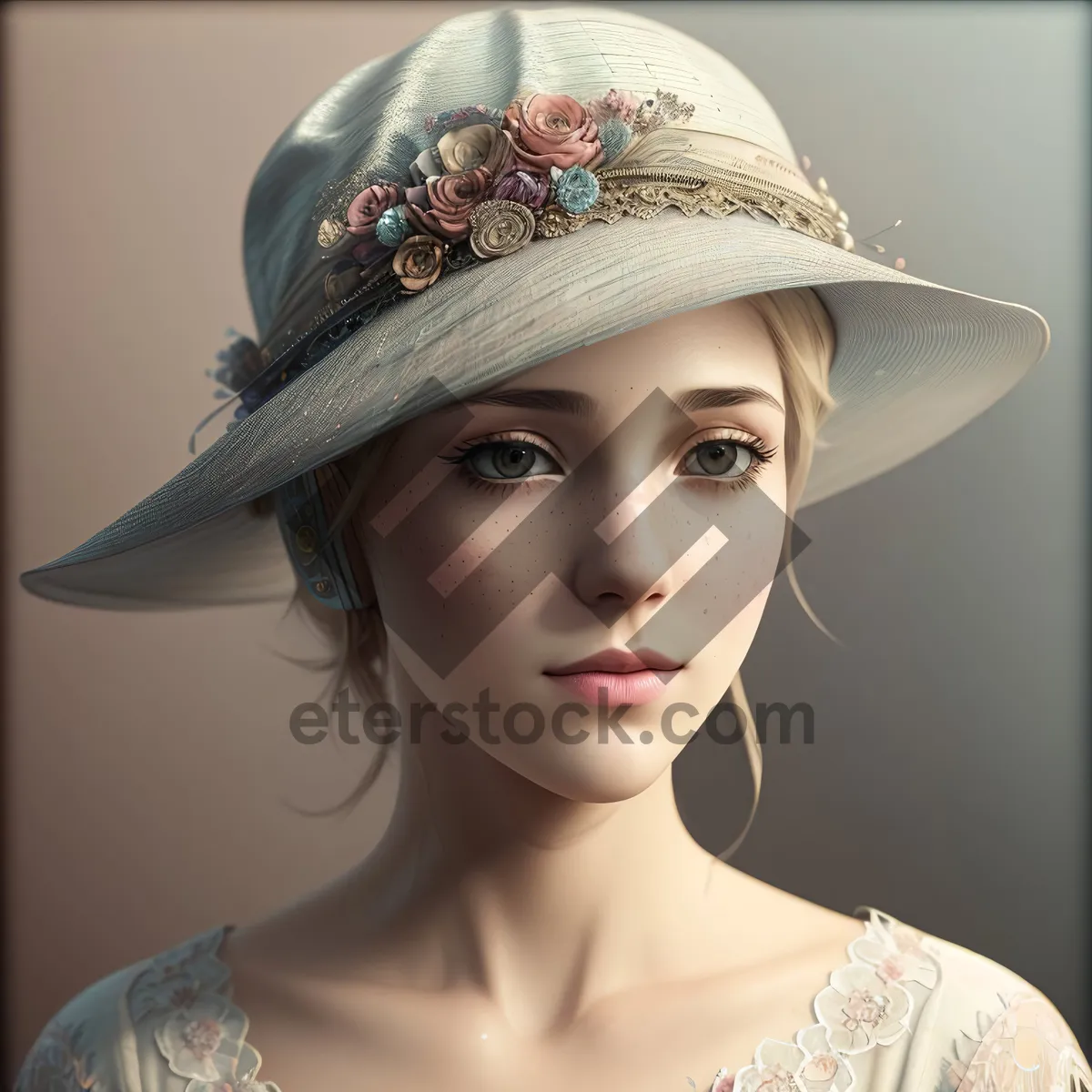 Picture of Sultry Beauty: Elegant Model Posing with Chic Hat and Makeup