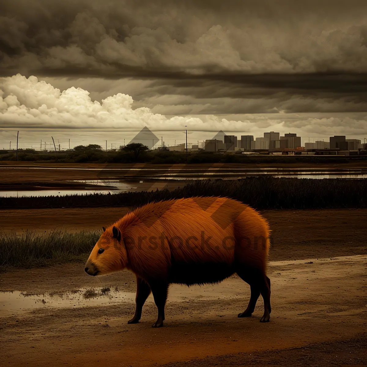 Picture of Swine grazing in farm pasture