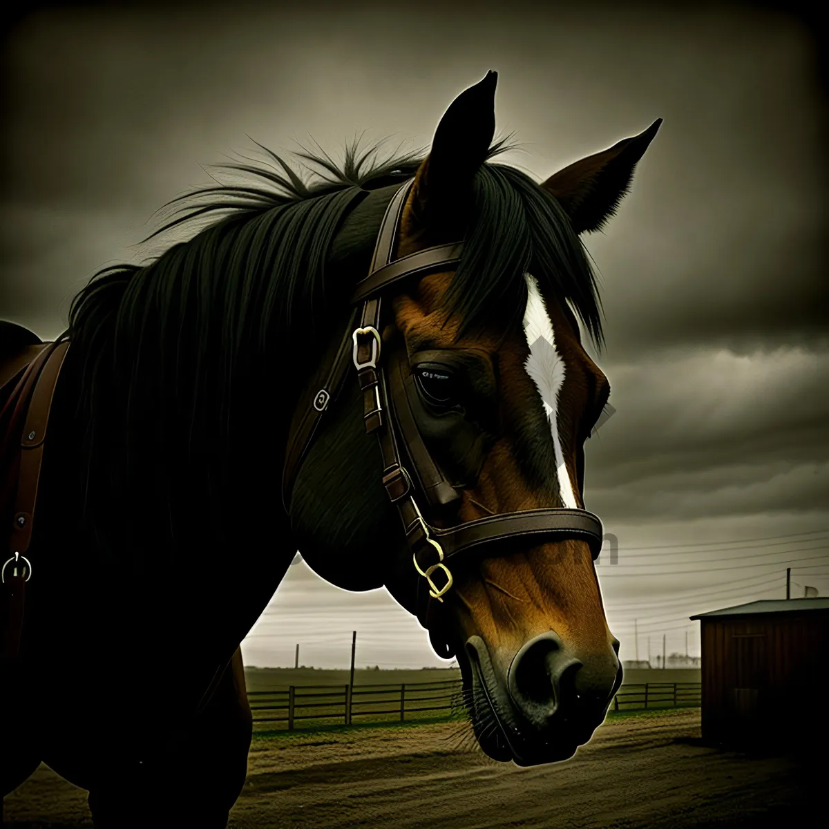 Picture of Majestic Brown Stallion at Equestrian Farm