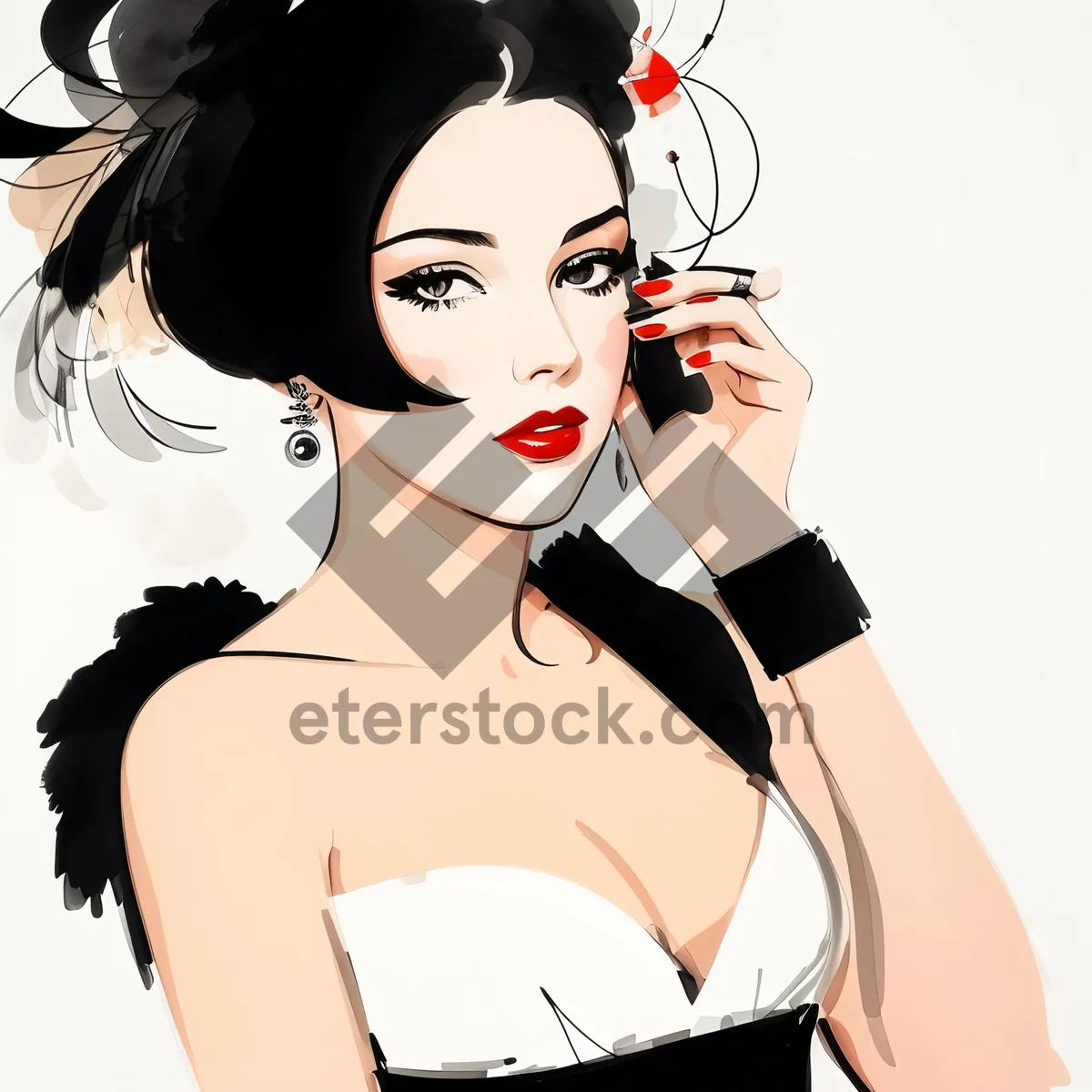 Picture of Cute Cartoon Coquette with Fashionable Haircut.