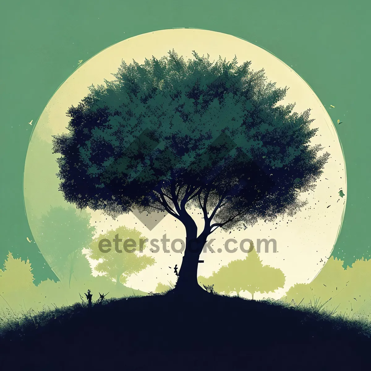 Picture of Grunge Earth with Silhouette Tree Under Moonlit Sky