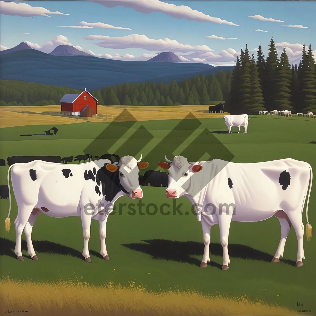 Picture of Serene Rural Meadow with Grazing Cows