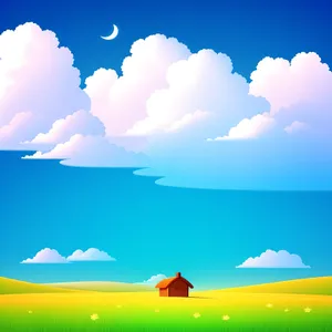 Serene Summer Sky with Moon and Clouds