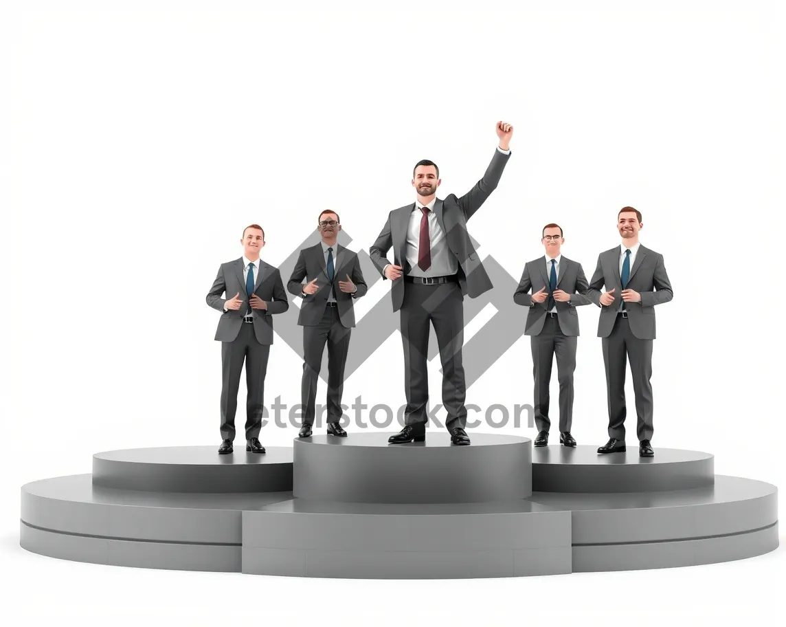 Picture of Happy businessman and businesswoman team standing in office