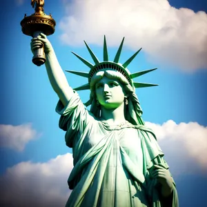 Sky-high Freedom Torch: New York's Iconic Lady of Liberty.