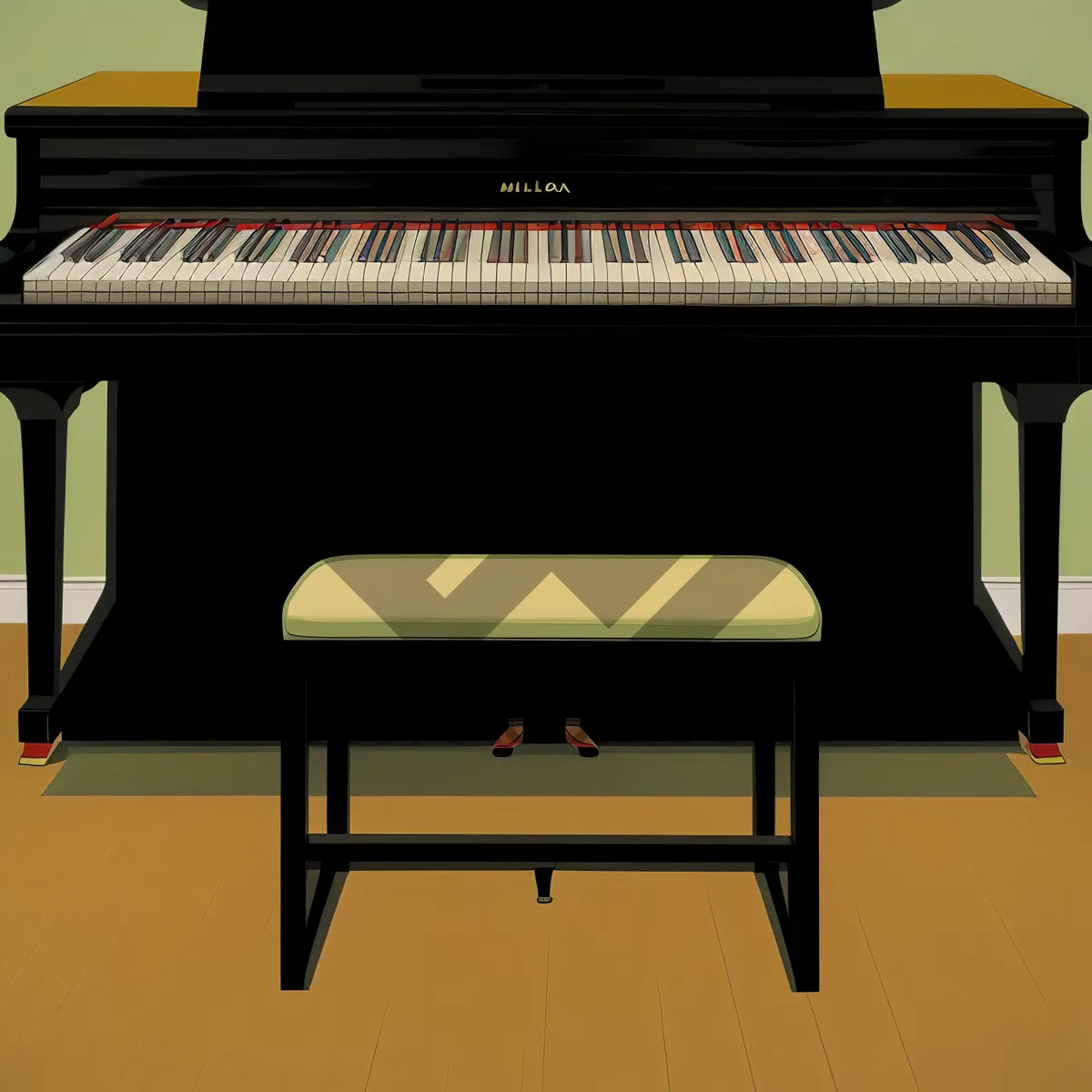 Picture of Black grand piano with person playing classical music.