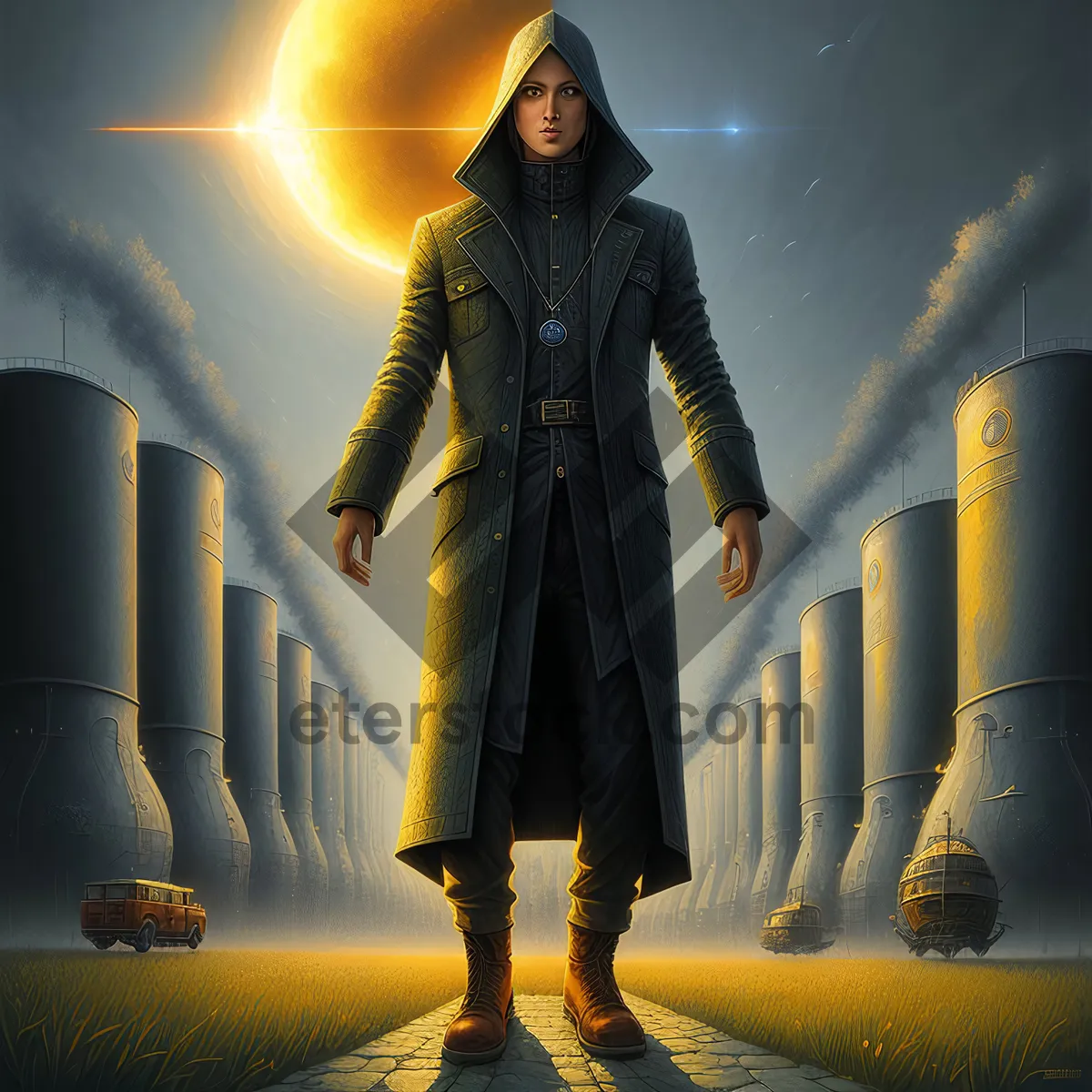 Picture of Silhouette of cheering businessman giving patriotic speech on stage