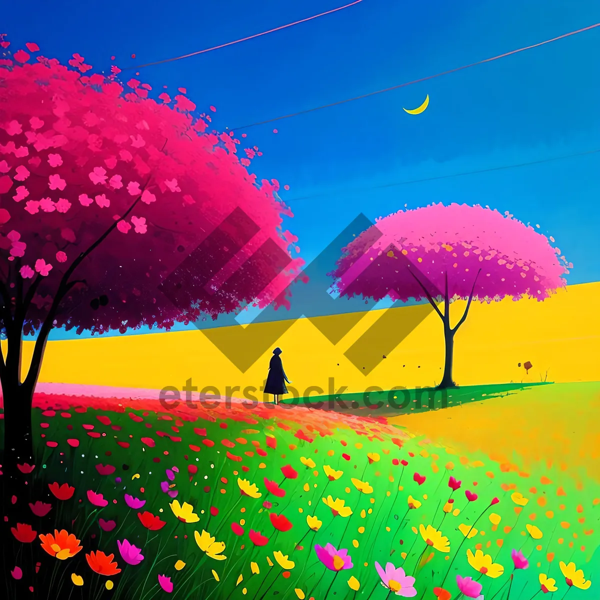 Picture of Vibrant Starry Sky Over Rural Landscape