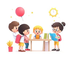 Playful children cartoon clipart with friends