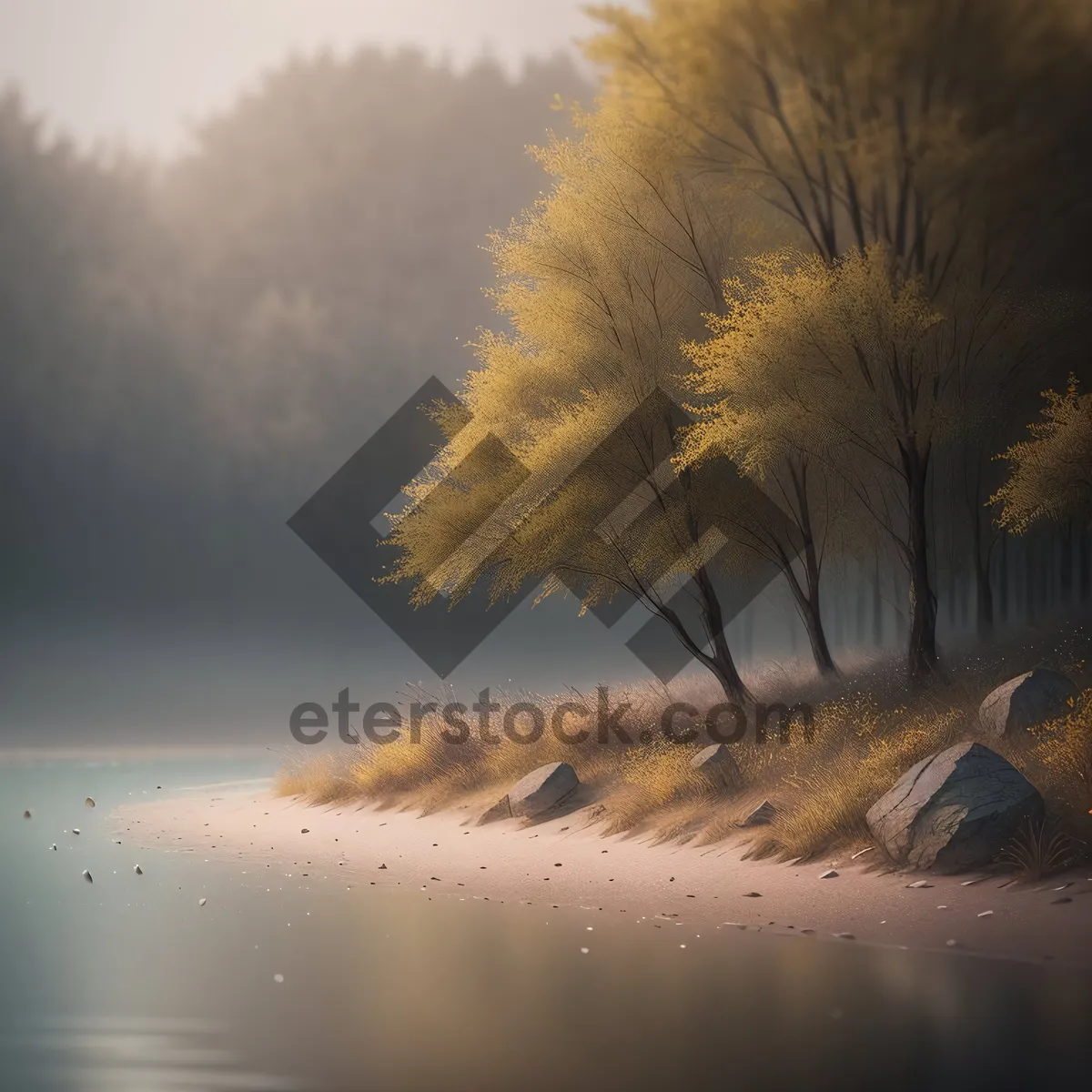 Picture of Golden Sunset Over Rural Tree-Lined Horizon