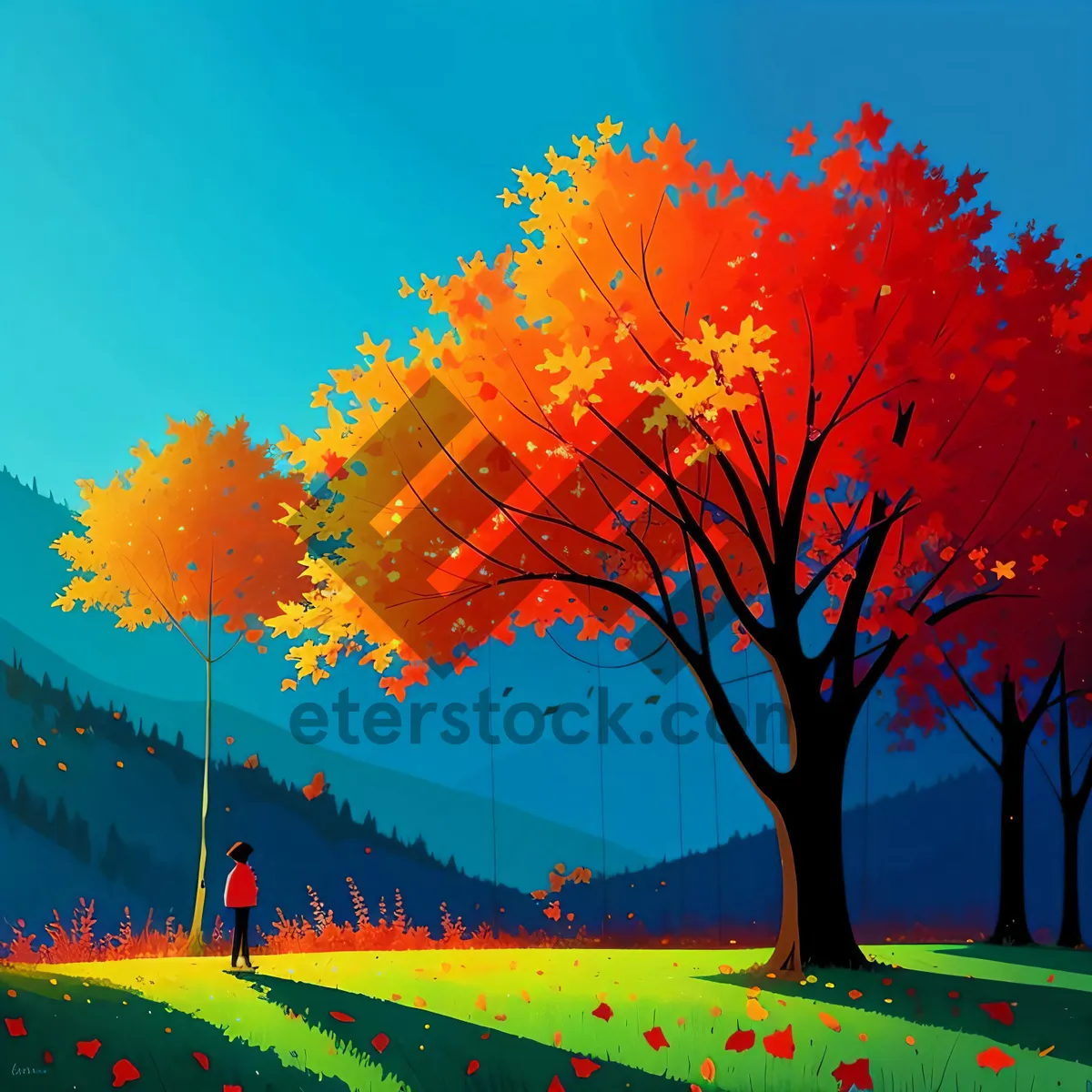 Picture of Autumn Maple in Vibrant Forest Landscape