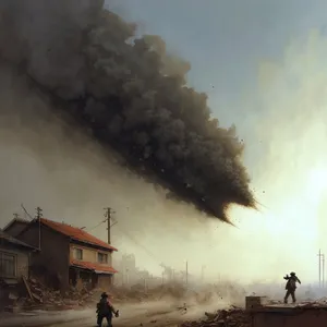 Steam locomotive chugging through snowy landscape with clouds