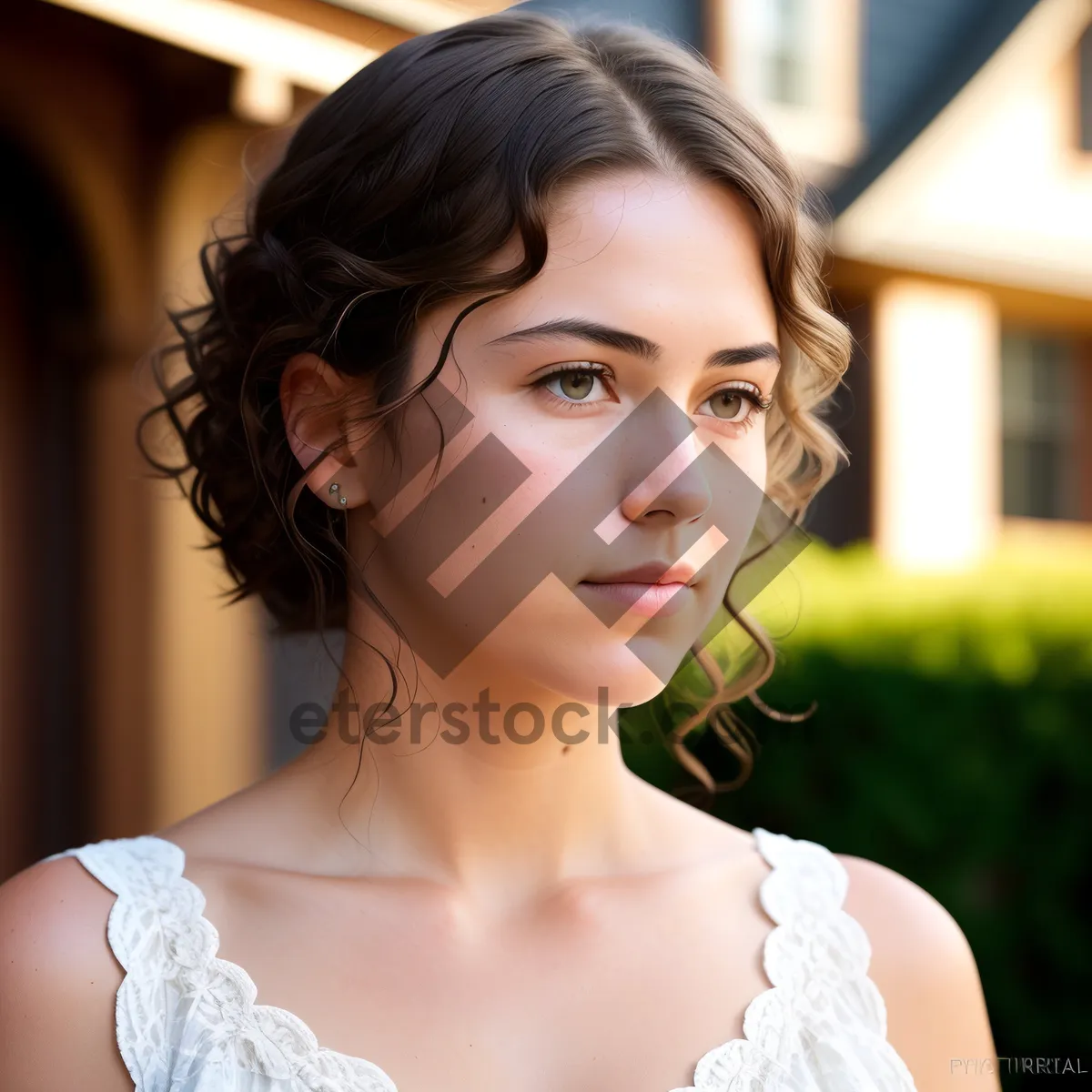 Picture of Beautiful brunette bride in stunning wedding dress