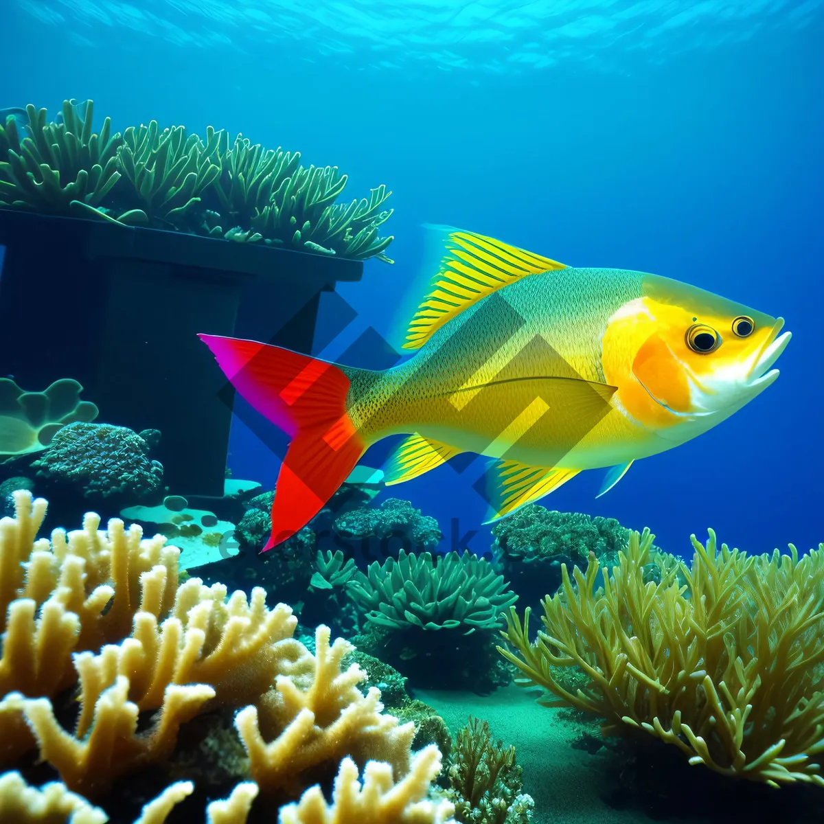 Picture of Colorful Marine Life Swimming in Exotic Coral Reef