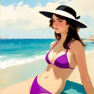 Sun-kissed beach beauty in stylish swimwear.