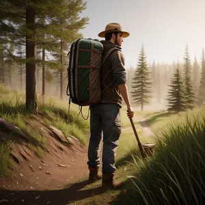 Outdoor sporty farmer hiking in summer grass