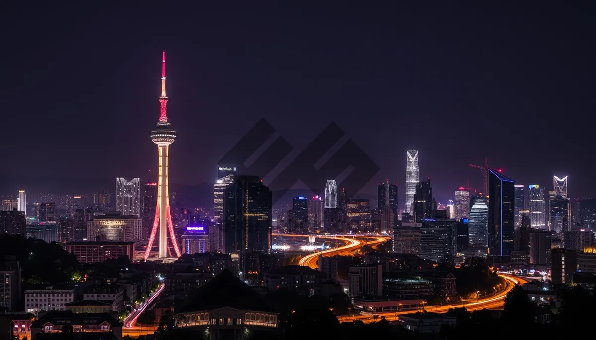 Picture of Modern Business Tower at Dusk in Cityscape