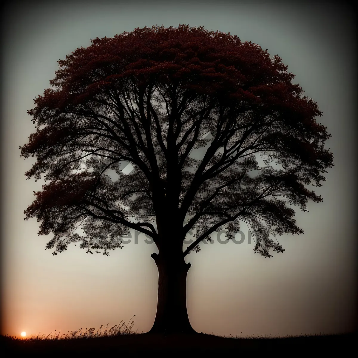 Picture of Sunny Oak Silhouette in Forest Landscape