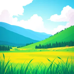 Vibrant Summer Landscape with Rolling Hills and Clear Blue Sky