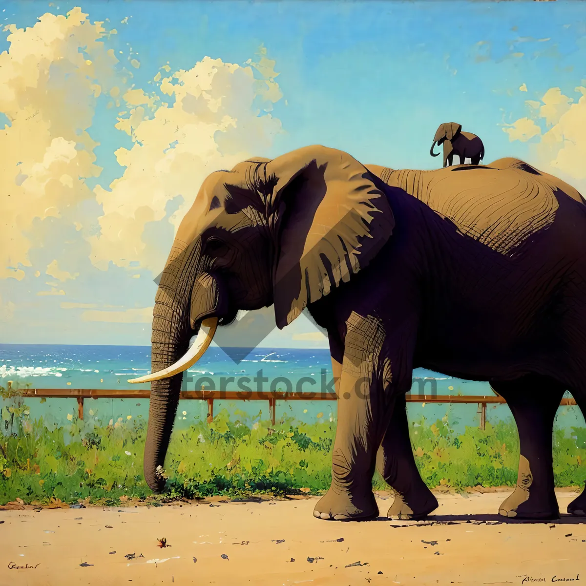 Picture of Wild Safari Encounter: Majestic Elephant and Curious Camel